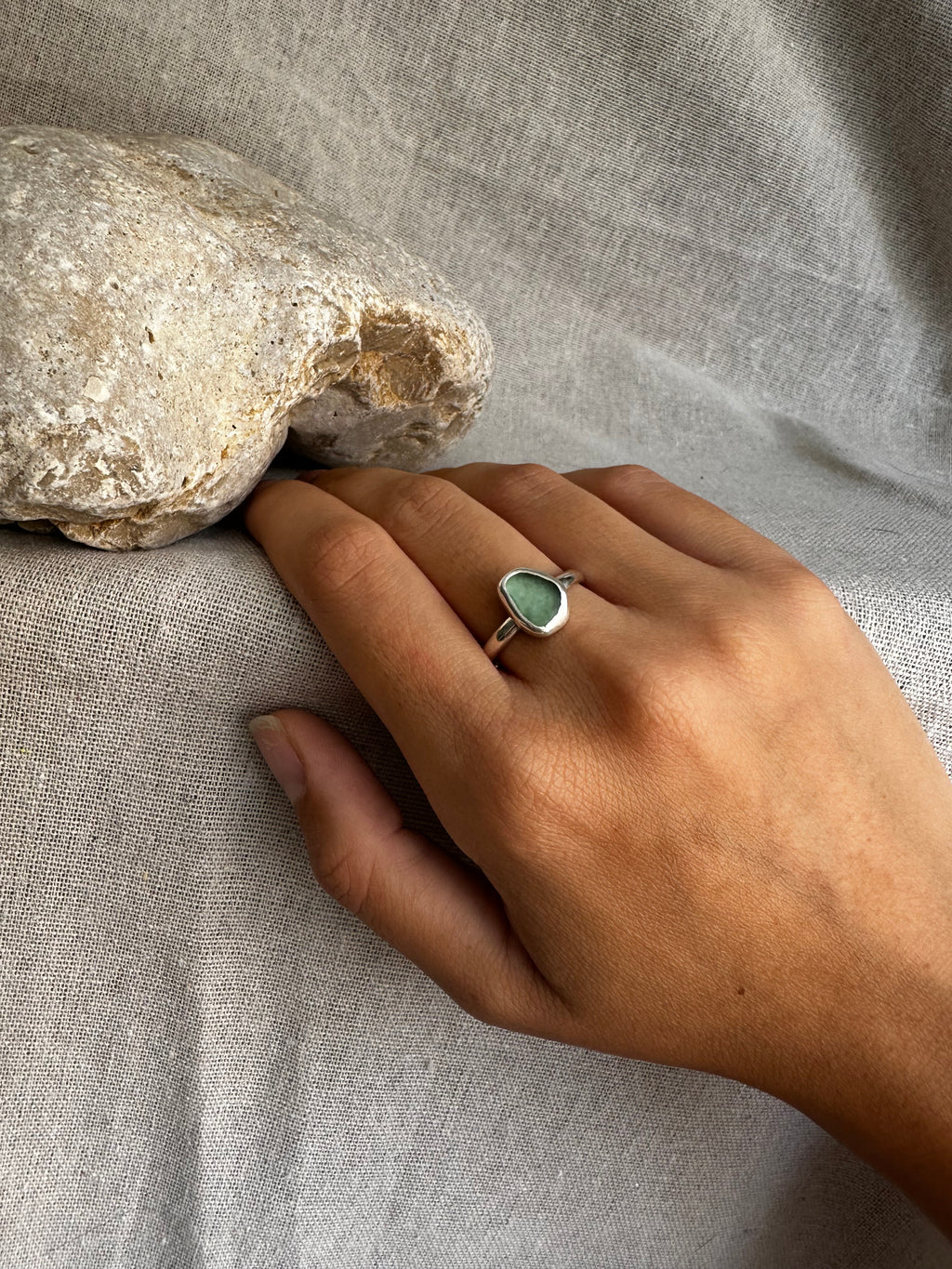 ANILLO DE VIDRIO MARINO VERDE AGUAMARINA