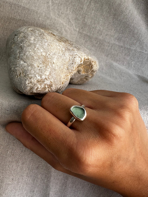 ANILLO DE VIDRIO MARINO VERDE AGUAMARINA