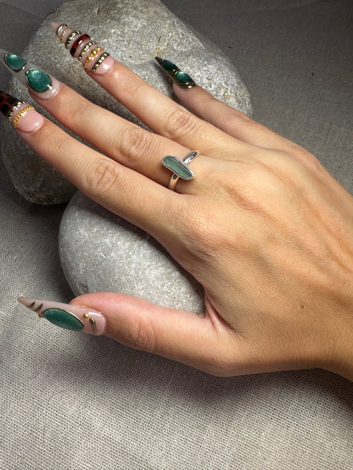 ANILLO DE VIDRIO MARINO AGUAMARINA TALLA 12
