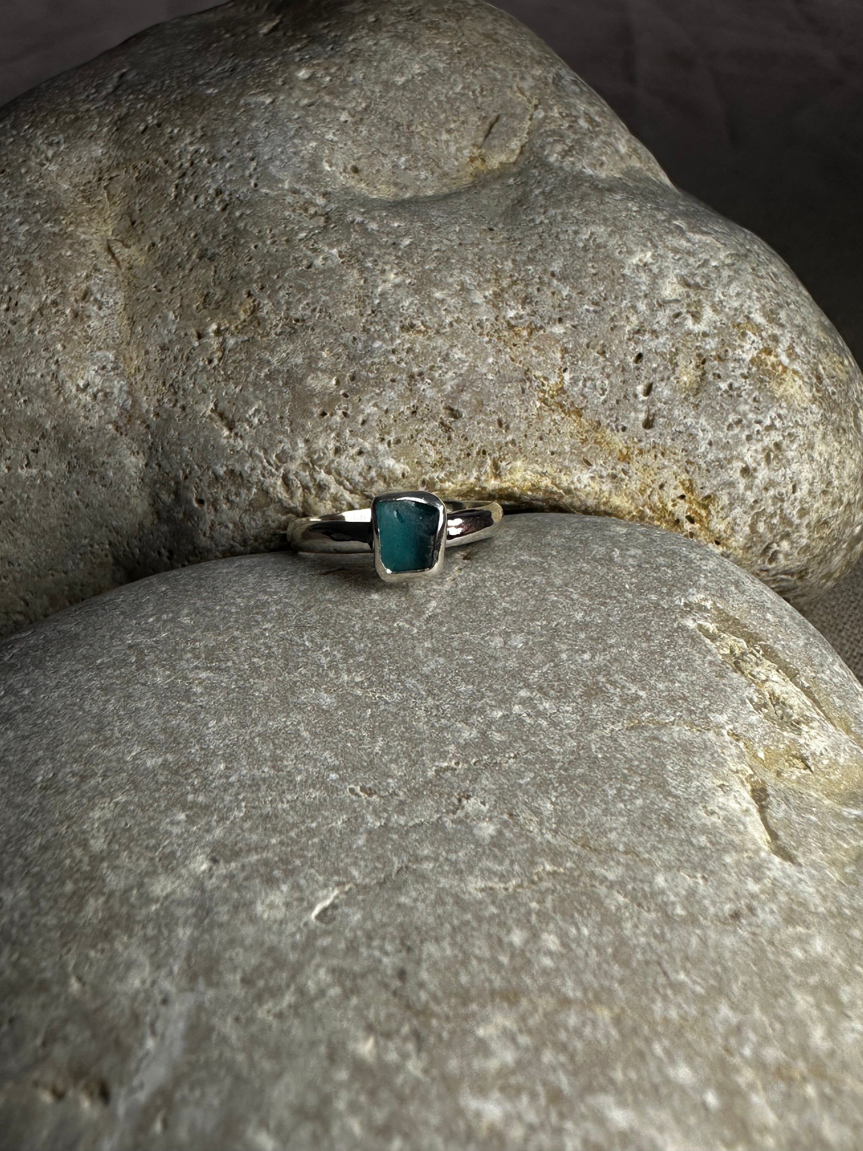 ANILLO DE VIDRIO MARINO TURQUESA TALLA 14